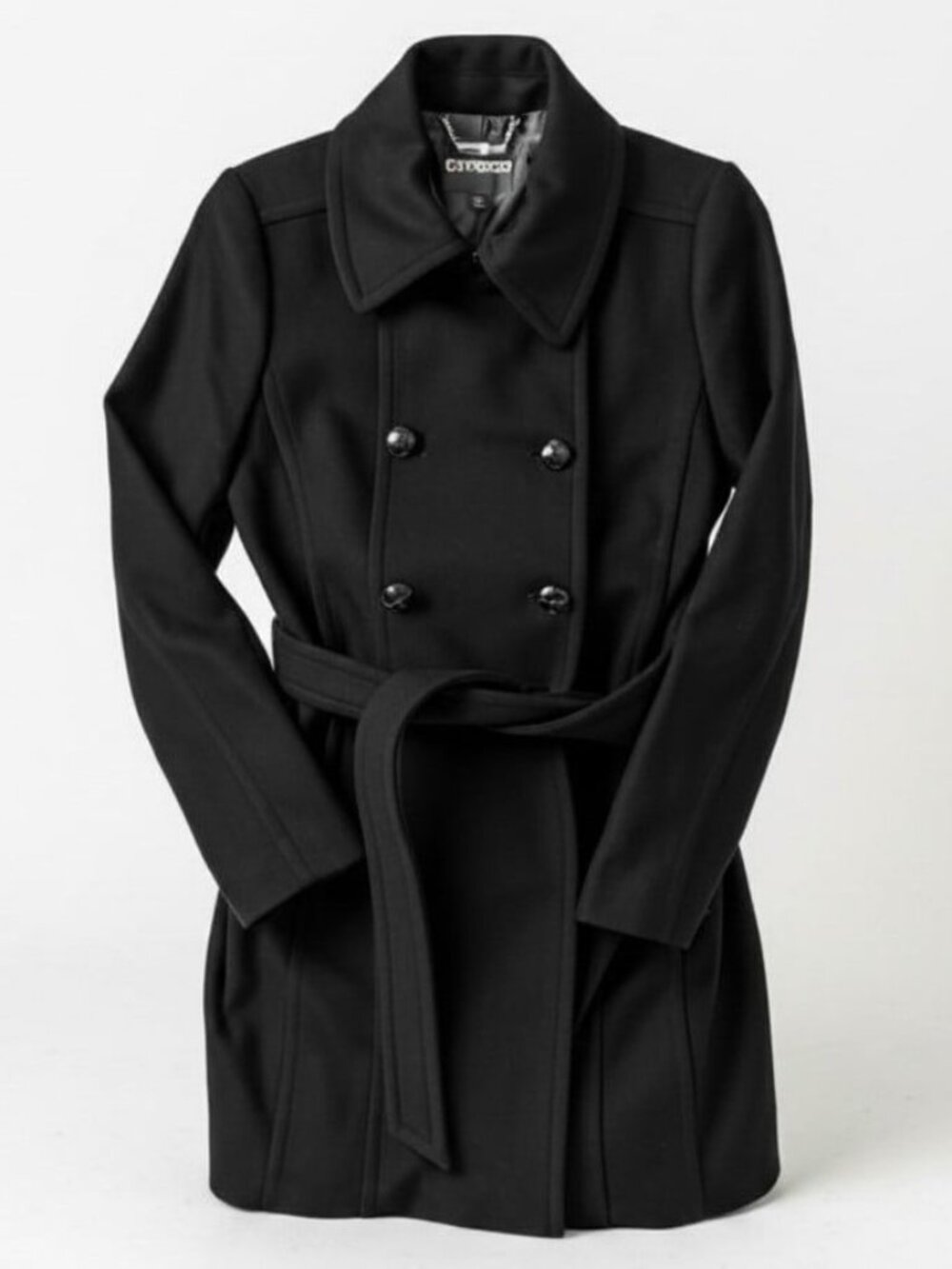 Express Black Wool Blend Belted Double Breasted Trench Peacoat Jacket - Size S